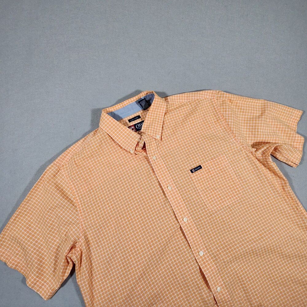 Chaps Men’s XXL Small Check Short Sleeve Easy Care Orange & White